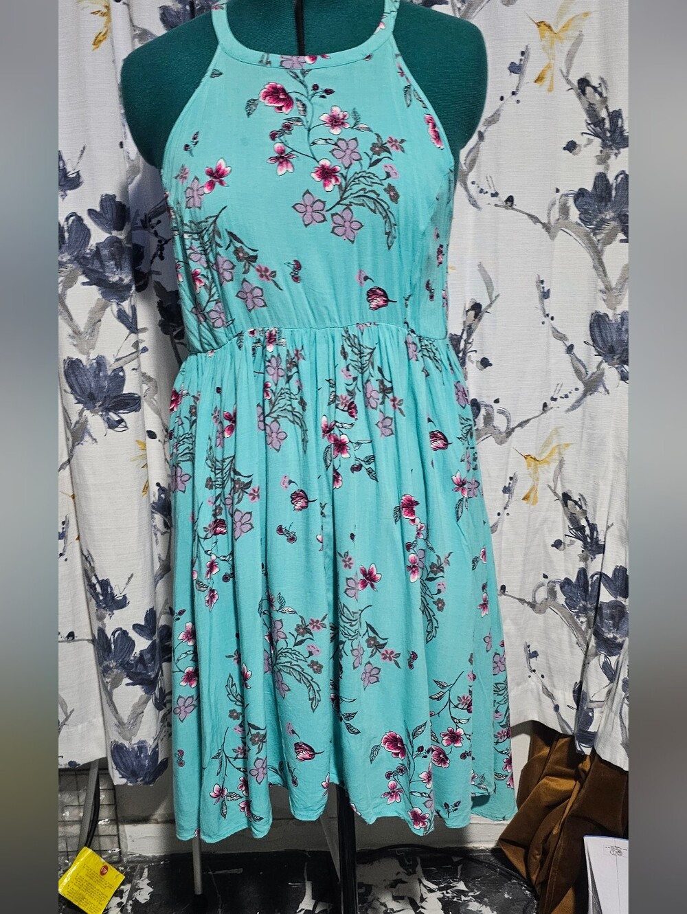 Teal cherry blossom High Neck